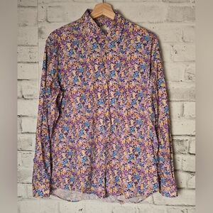 Kurt River Floral Button Up Shirt Men’s XL Purple Blue Statement Shirt